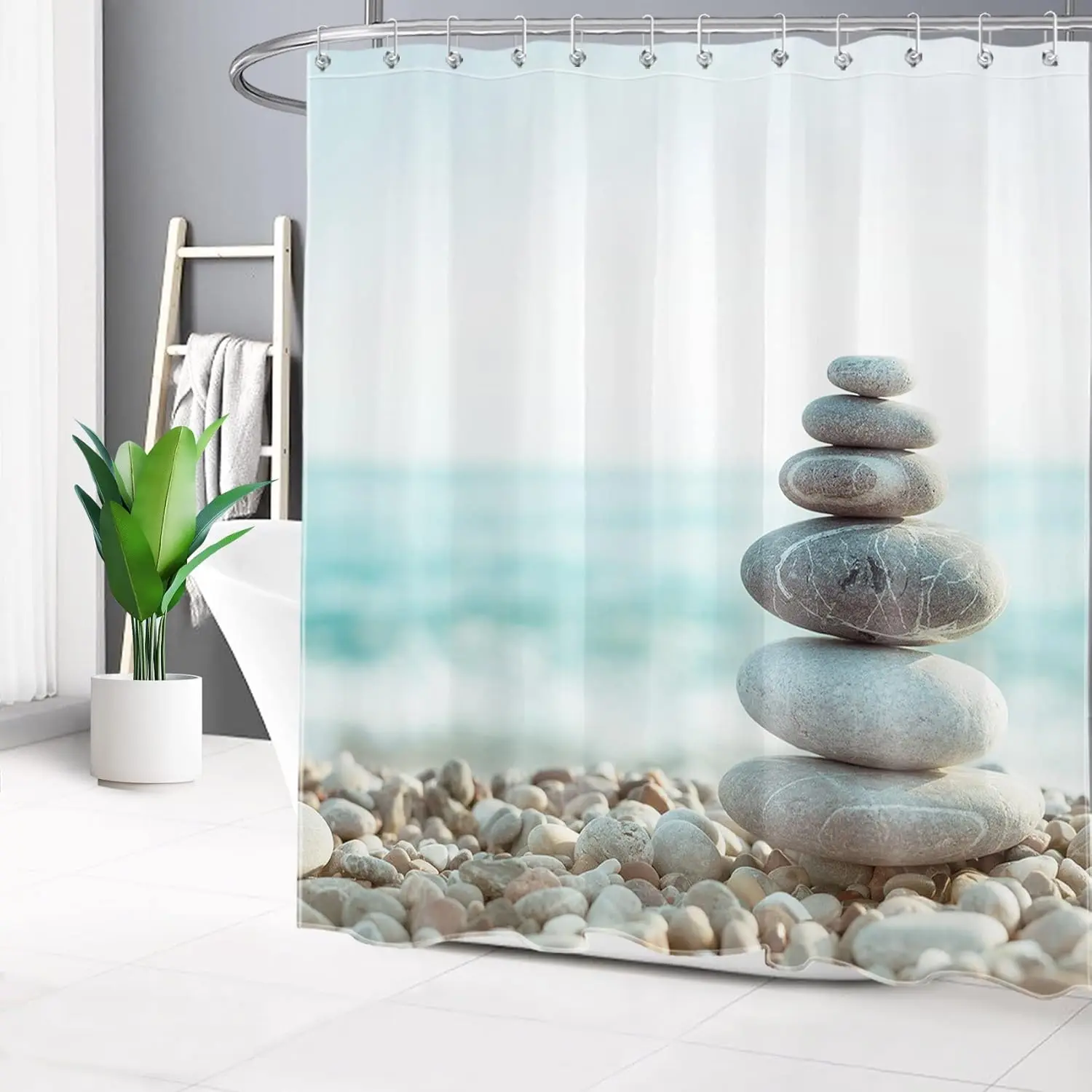 Zen Spa Massage Stones Shower Curtain Beach Pebbles Stack Bathroom Decor Relaxing Nature Bath Curtain for Home Decoration