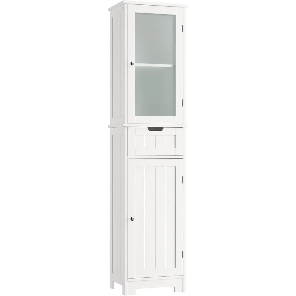 

7-inch high bathroom cabinet, narrow storage cabinet, independent linen cabinet with doors and adjustable shelves