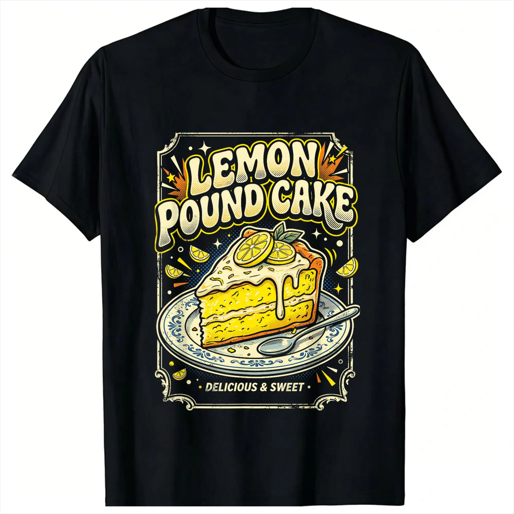 Vintage T-Shirt Lemon Pound Cake Slice Retro Dessert Lover Cotton T-Shirts  Popular Tshirt for Men's Summer Short Sleeve Tees