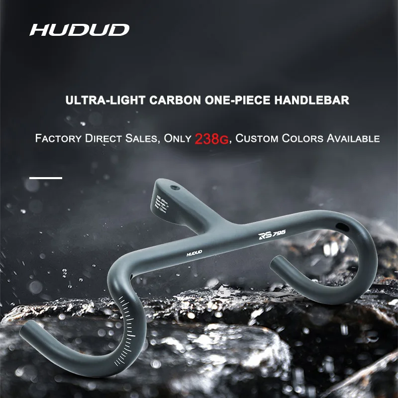 

Hudud HB17 Carbon Aero One-Piece Drop Bar | T800 | 15mm Drop Flare | Top 360 to 440 | Reach 74 Drop 125mm | Angle 10°