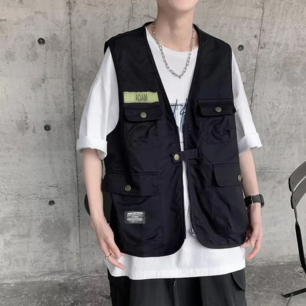 

Men Cargo Waistcoat Multi Pockets Men Vest Coat Zipper Buttons Closure Sleeveless Jacket Men Summer Casual Waistcoat Streetwear