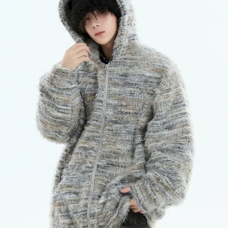 Oversized Couple Hooded Jackets Milard Oil Painting Gradient Color Zip Up Hoodies Loose Hooded Striped Sweatshirt Autumn Winter