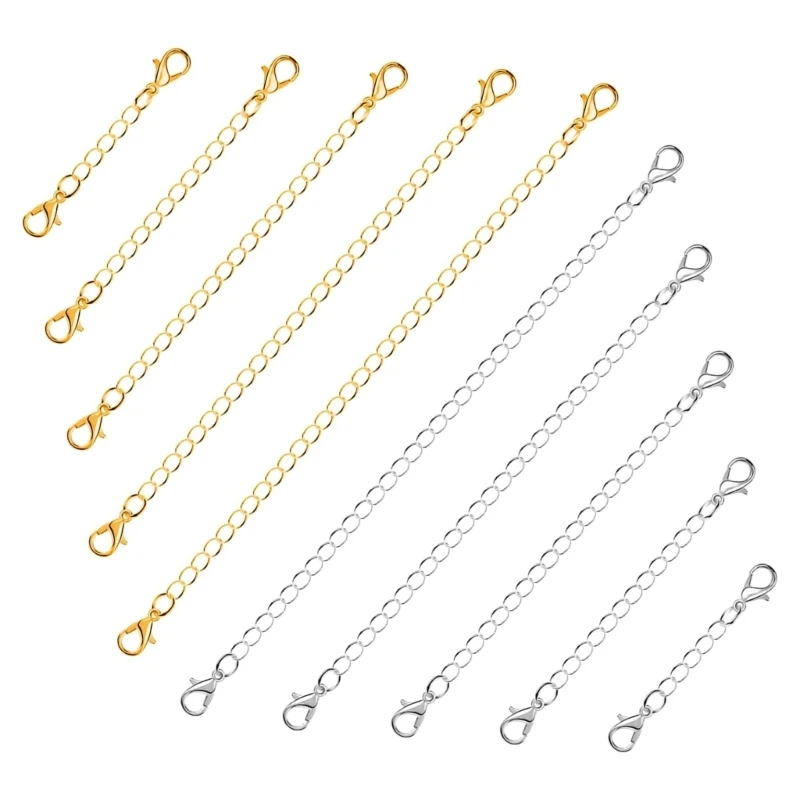 S1Y1 10Pcs/Lot Necklace Extension Chain Bulk Bracelet Extender Tail Extender Chains with Lobster Clasps For Jewelry Making