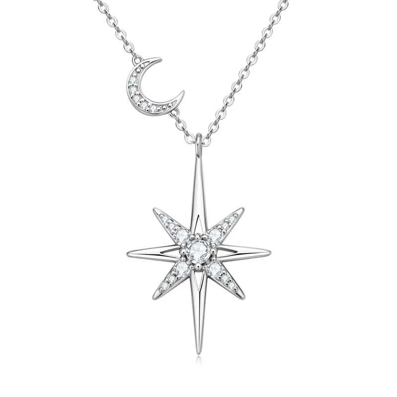 RAPRGOLD GRA Moissanite Diamond Star Moon Charm Necklaces for Women S925 Sterling Silver Chains Wedding Jewelry Gifts Collares