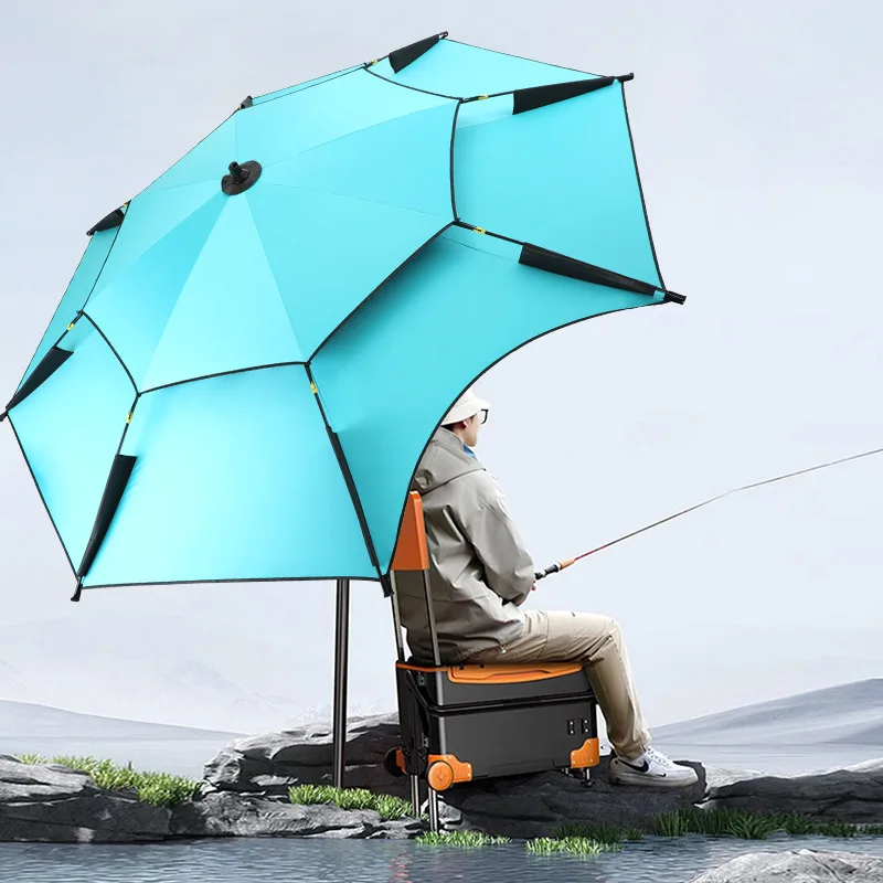 Double Layer Fishing Umbrella Black Coated Waterproof Sun Shade Heavy Duty Wind Resistant Angling Shelter Outdoor 낚시 우산