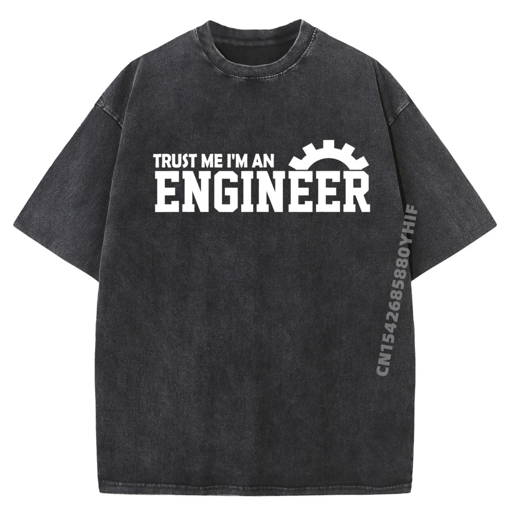 

Cotton Fabric Mens Short Sleeve Engineer T Trust Me I T-shirts For Men Loose Tops & Tees Loose Round Neck Retro Washed Tee Shirt