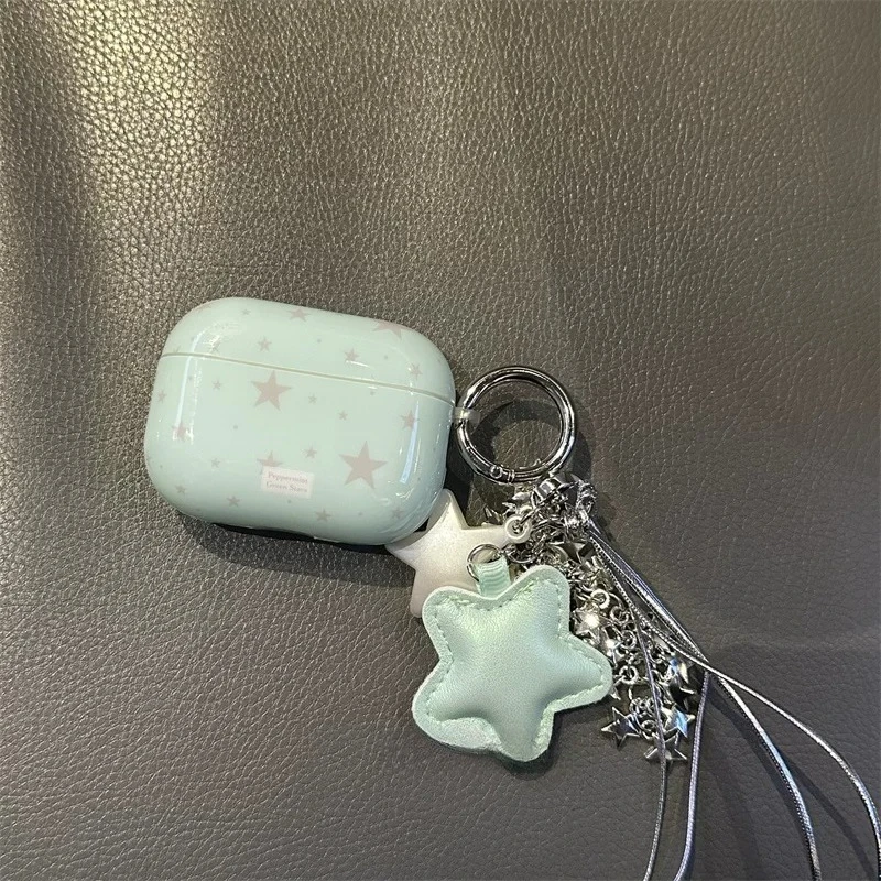 

Earphone Case for AirPods 1/2/3/4 AirPods Pro1/2/3 TPU Material Mint Green Star Hard Shell Headphone Protective Case Accessories