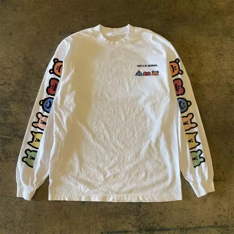 Heavyweight 310g Pure Cotton Long Sleeve T-Shirt American Retro Oversize Streetwear Versatile Miao Story T-Shirt for Men And ...