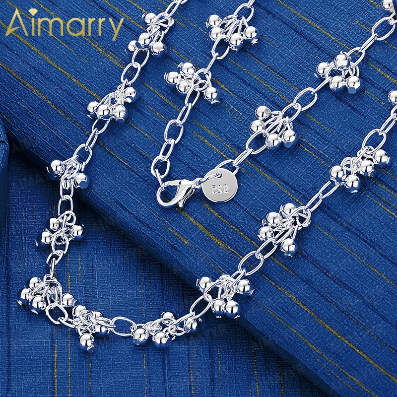 Women's 925 Sterling Silver Multi Bead Cluster O-chain Necklace