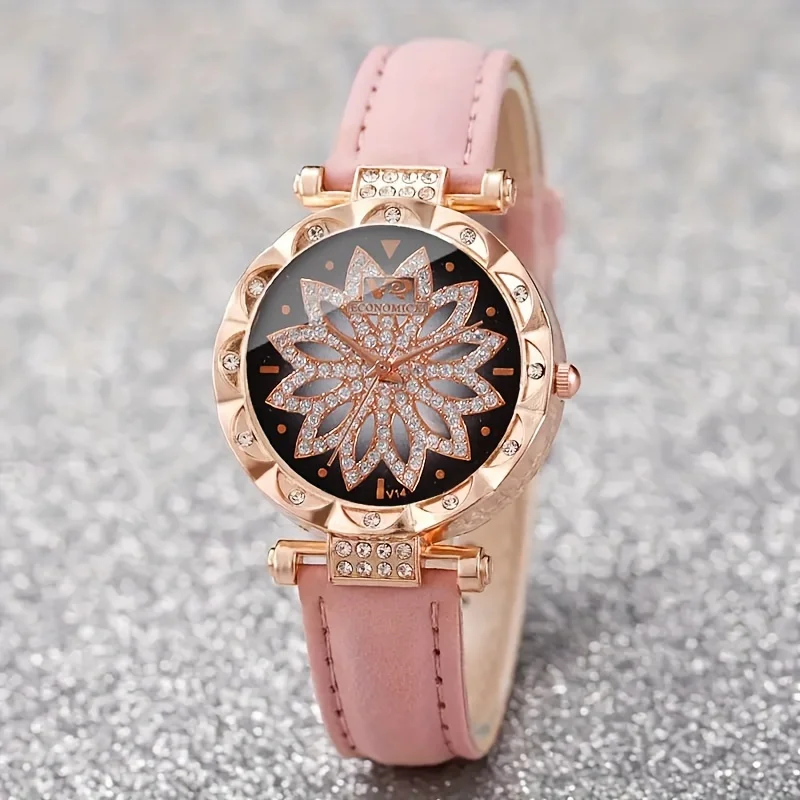 女性用クォーツ時計,PUレザー,合金ポインター,ジュエリーセット,ママ,ガールフレンドへの素晴らしいギフト,7個