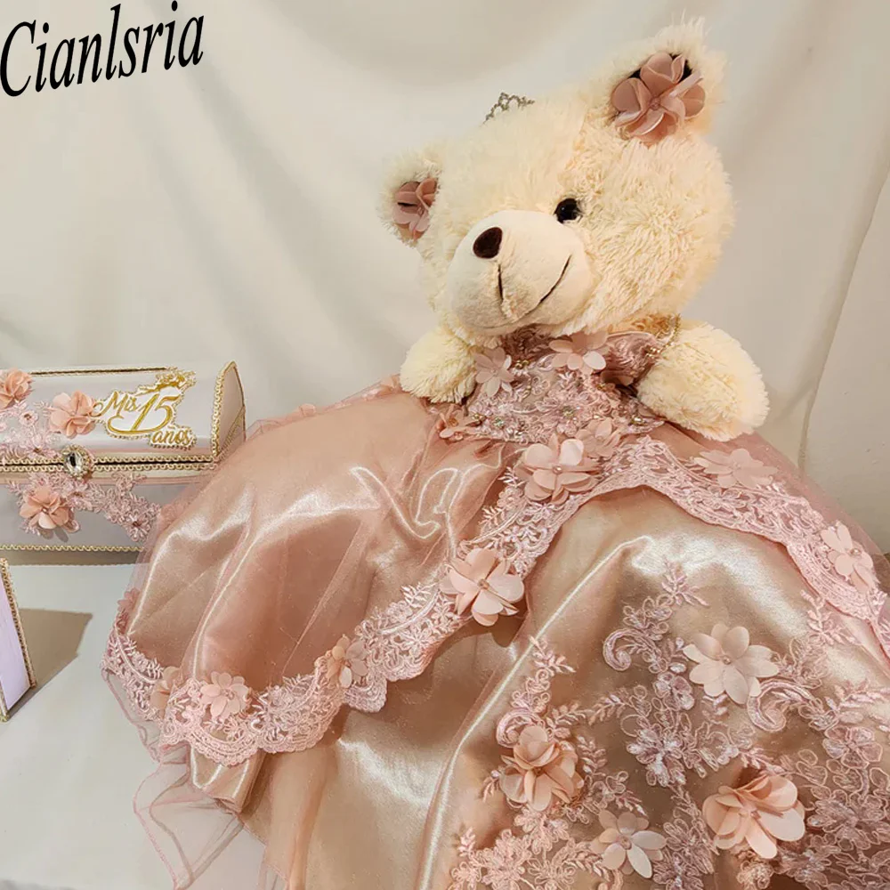 Personalized Quinceanera Teddy Bear Dresses 3D Floral Pink Custom Make Infany Mini Quinceanera Dress
