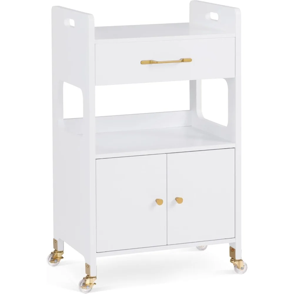 عربة دوارة لصالونات التخزين، عربة حلاقة مع خزانة وعجلات قابلة للقفل، أدوات تصفيف أدوات سبا التجميل