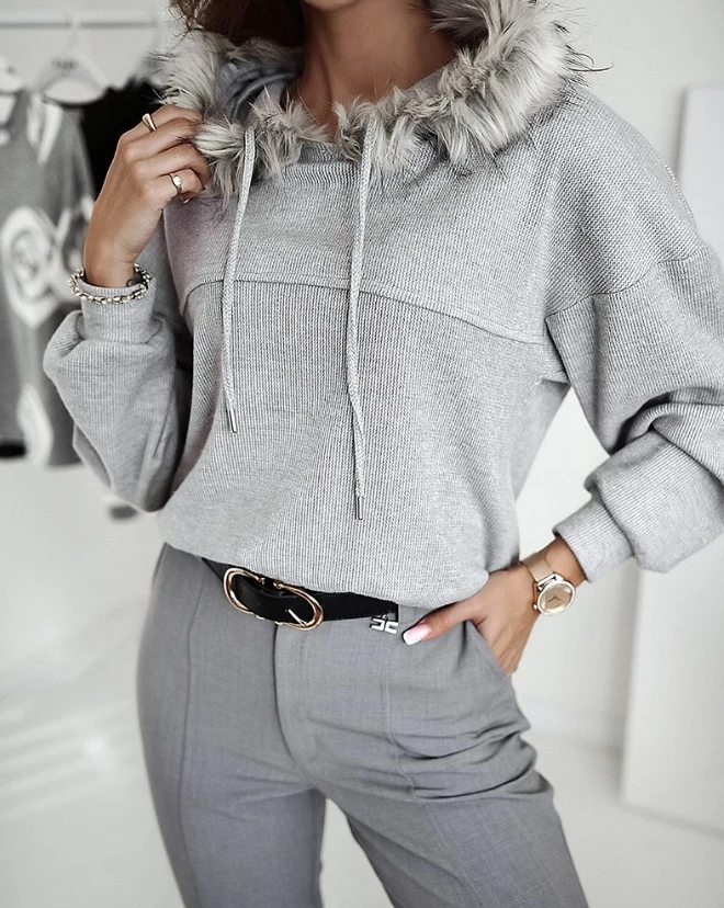 

Women's Casual Fluffy Faux Fur Long Sleeve Hoodie Commuting Female Casual Clothing New Winter Woman Fashion Hooded Pullovers