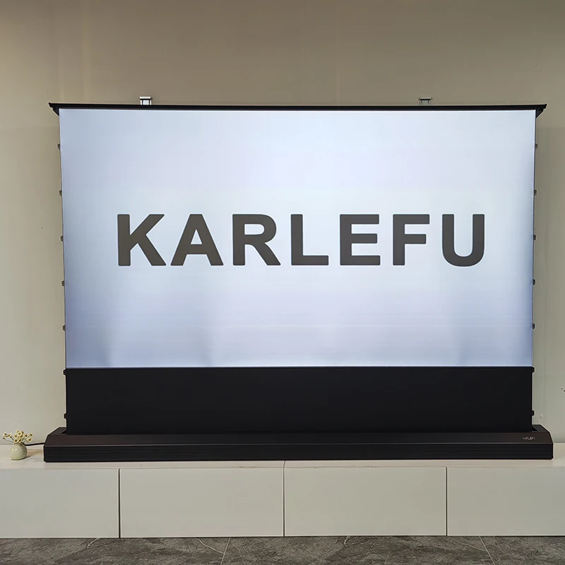 Karlefu Electric Fresnel ALR Floor Rising Projection Screen 100inch Motorized Tab Tension Roll-up 4/8K for Long Throw Projectors