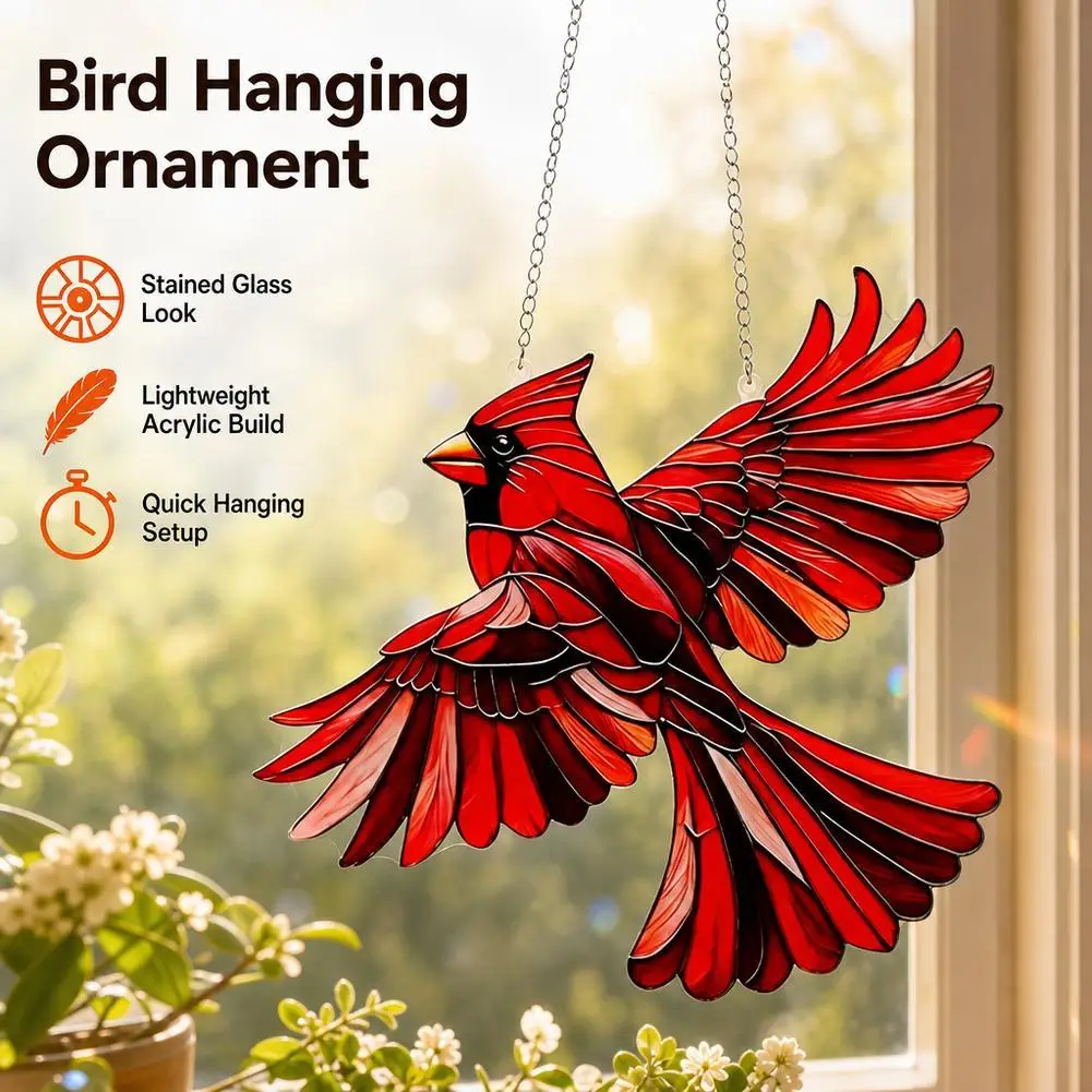 Winged Hanging Cardinal Christmas Ornaments Acrylic Red Bird Cardinal Christmas Decoration Hummingbird Suncatchers Crafts Gift