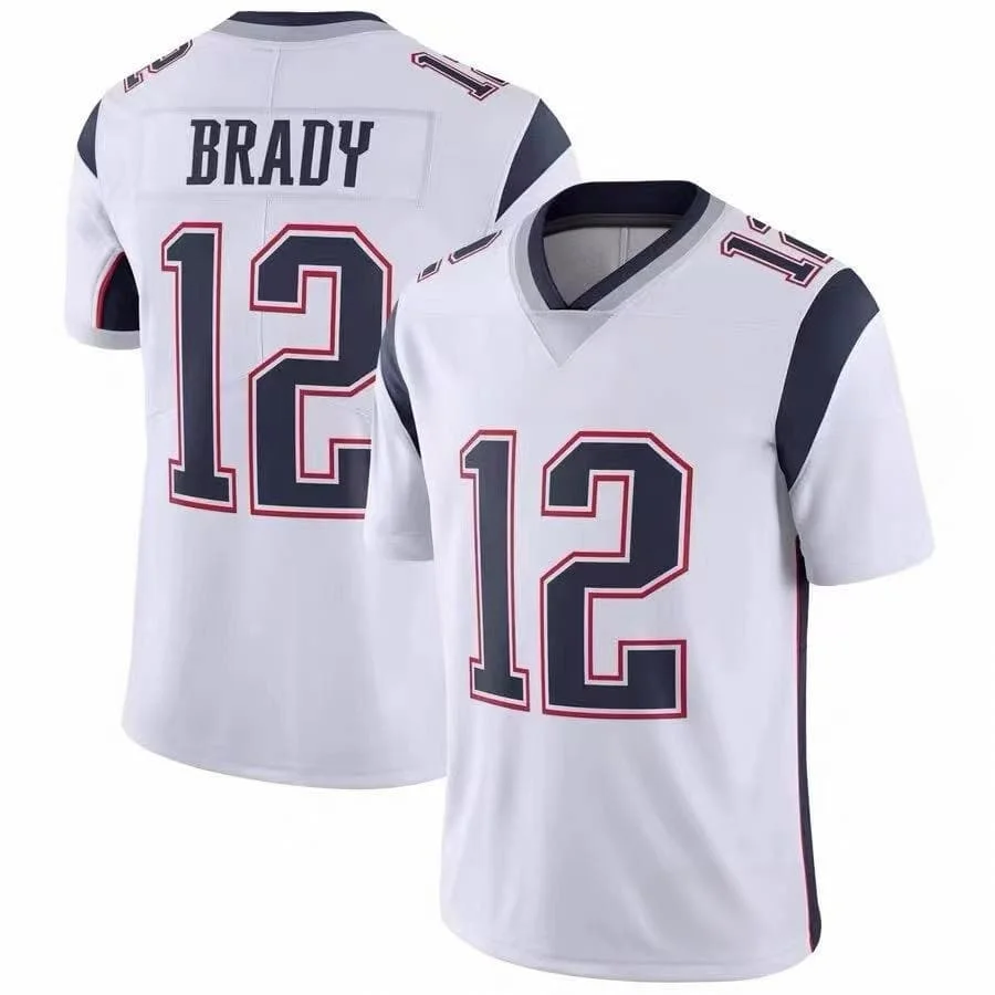 Men #12 Brady  Blue Football Jersey V‑Neck Short Sleeve Quick Dry Sport Tops Men Women Fans Match Sports Shirts Family Matching