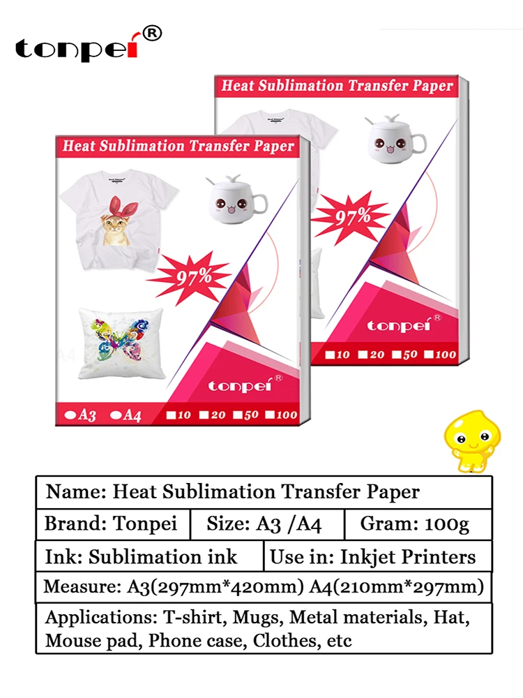 50 Blatt A3 A4 Wärmesublimations-Transferpapier von Inkjet-Drucker für Polyster, T-Shirt, Stoff, Kleidung, Tassen, Brillen, Schneidematte – Detail 1
