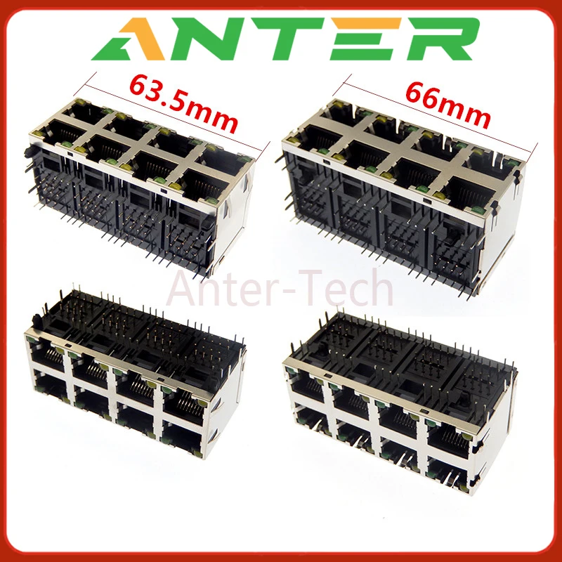 1PCS New RJ45 Network Connector Socket 2×4 With Shielded ,Shrapnel ,Led Double-layer 8P8C Female Socket Special wholesale