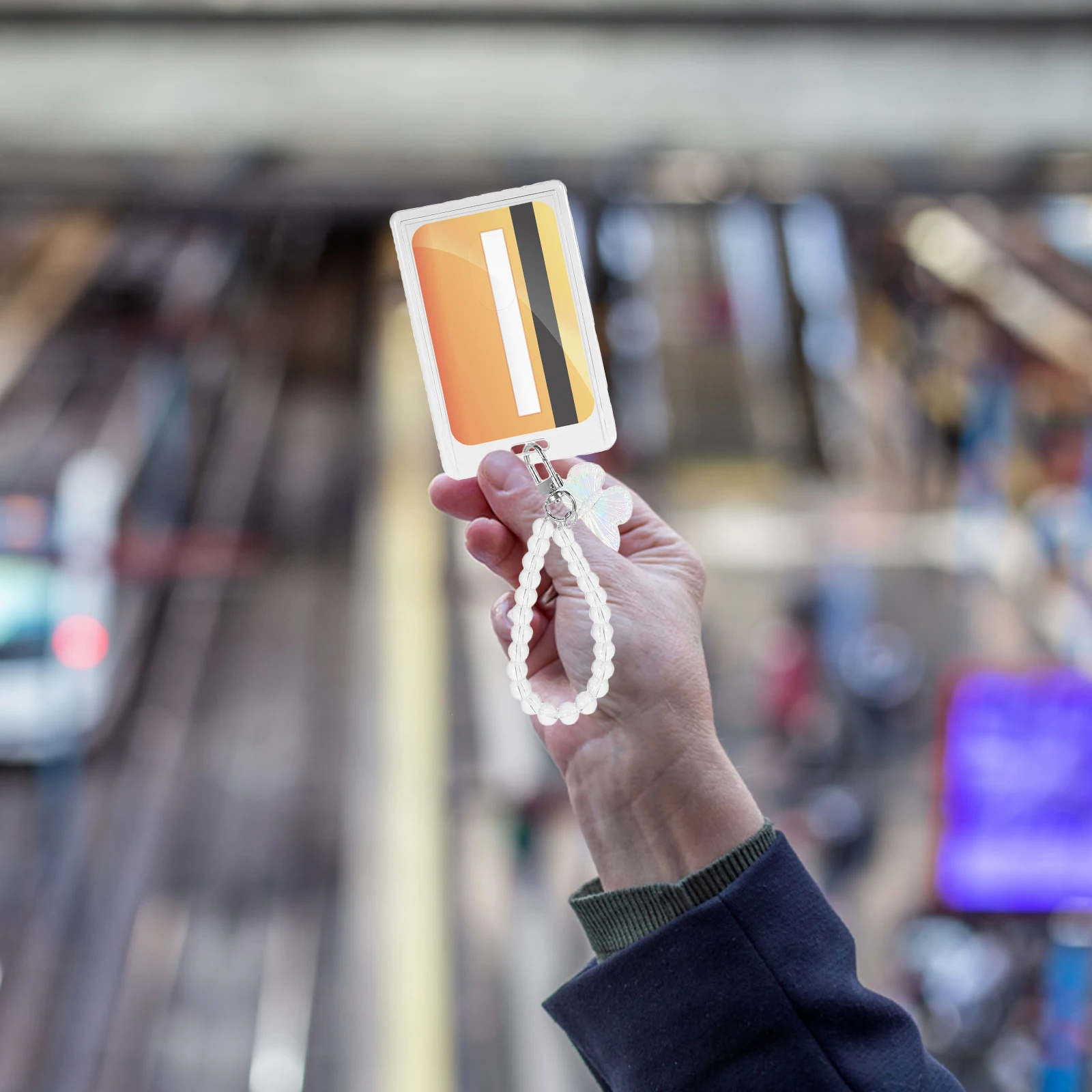 

1 set Id Card Sleeve Reusable Vertical Badge Holder Slide Open Student Cards Keychain Portable Clear Protector