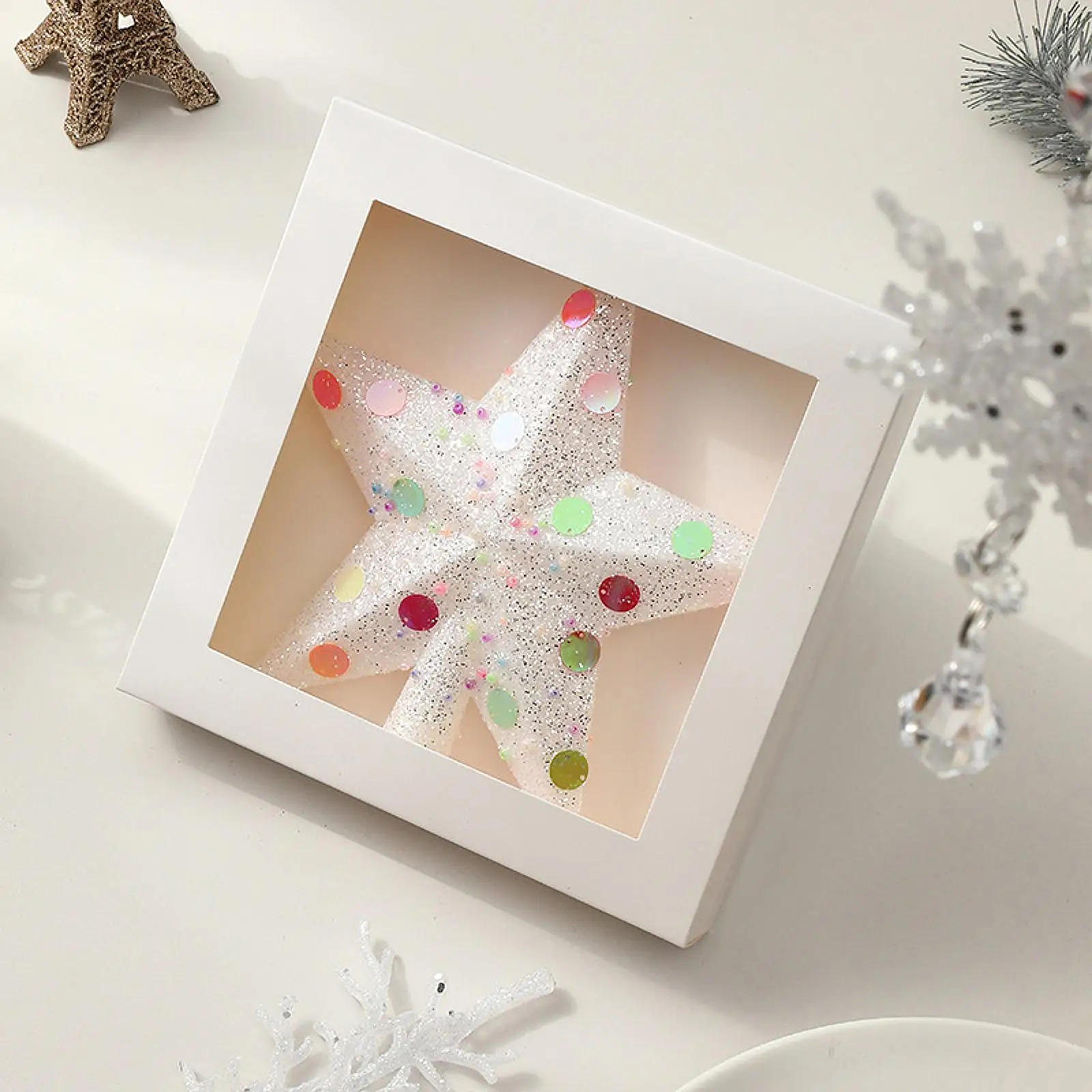 Xmas Decoration 8inch Glitter Christmas Star Tree Topper Accessories Holiday Decor