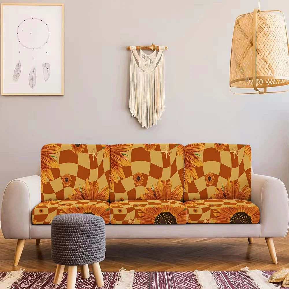 Summer Outdoor Sofa Cover with Sunflower Checkerboard Print, Milk Silk Fabric, Pet - Friendly, Machine - Wa