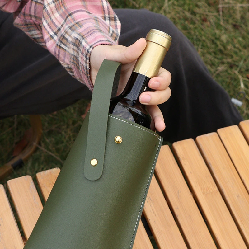 Bolsa de embalaje de cuero para vino tinto, 1 piezas, caja suave, Plegable, portátil, con asa para botella de champán, bonito bolso