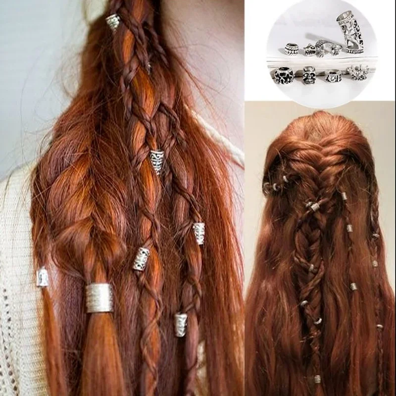 

5Pcs Viking Retro Alloy Hair Braid Dread Dreadlocks Beads Antique Hair Clips Rings for Hearwear Hairpins Silver Golden Wholesale