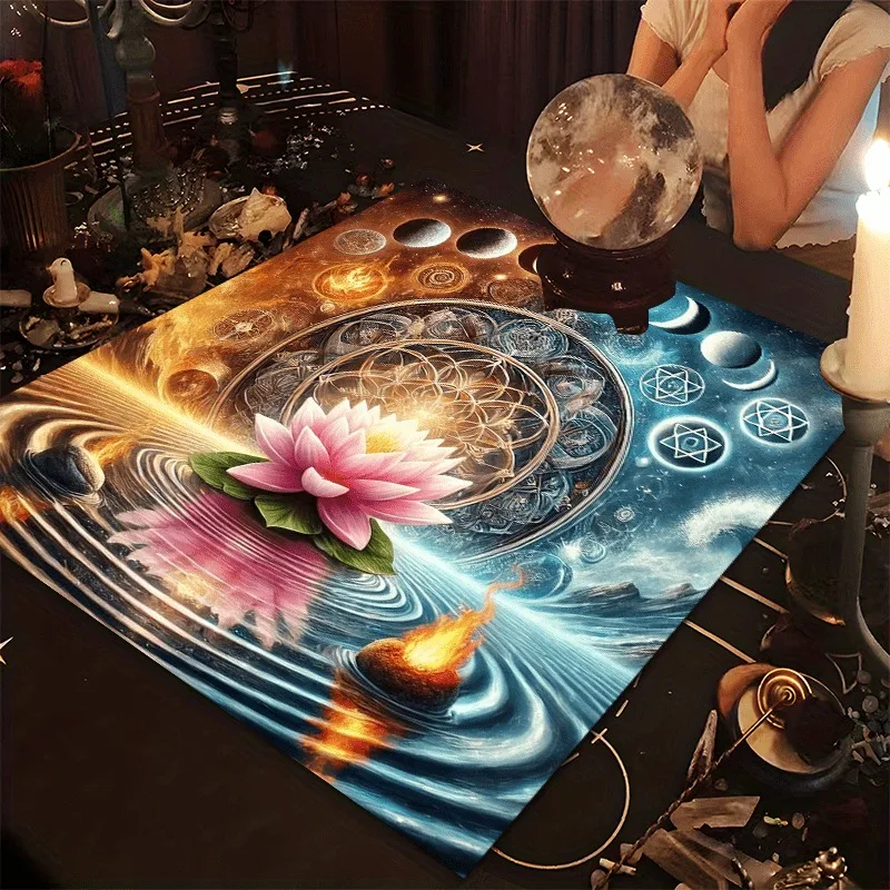 50/75/110cm Mystical Mandala Lotus Altar Cloth Tarot Card Tablecloth Moon Phase Celestial Water Fire Spiritual Divination Cloth