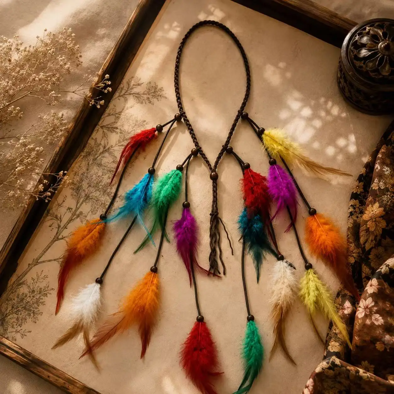 Women's Bohemian Headband Hippie Hairband Rainbow Hair Accessories Bohemian Feather Headband Women's Headband Sweatband Fashion view 2