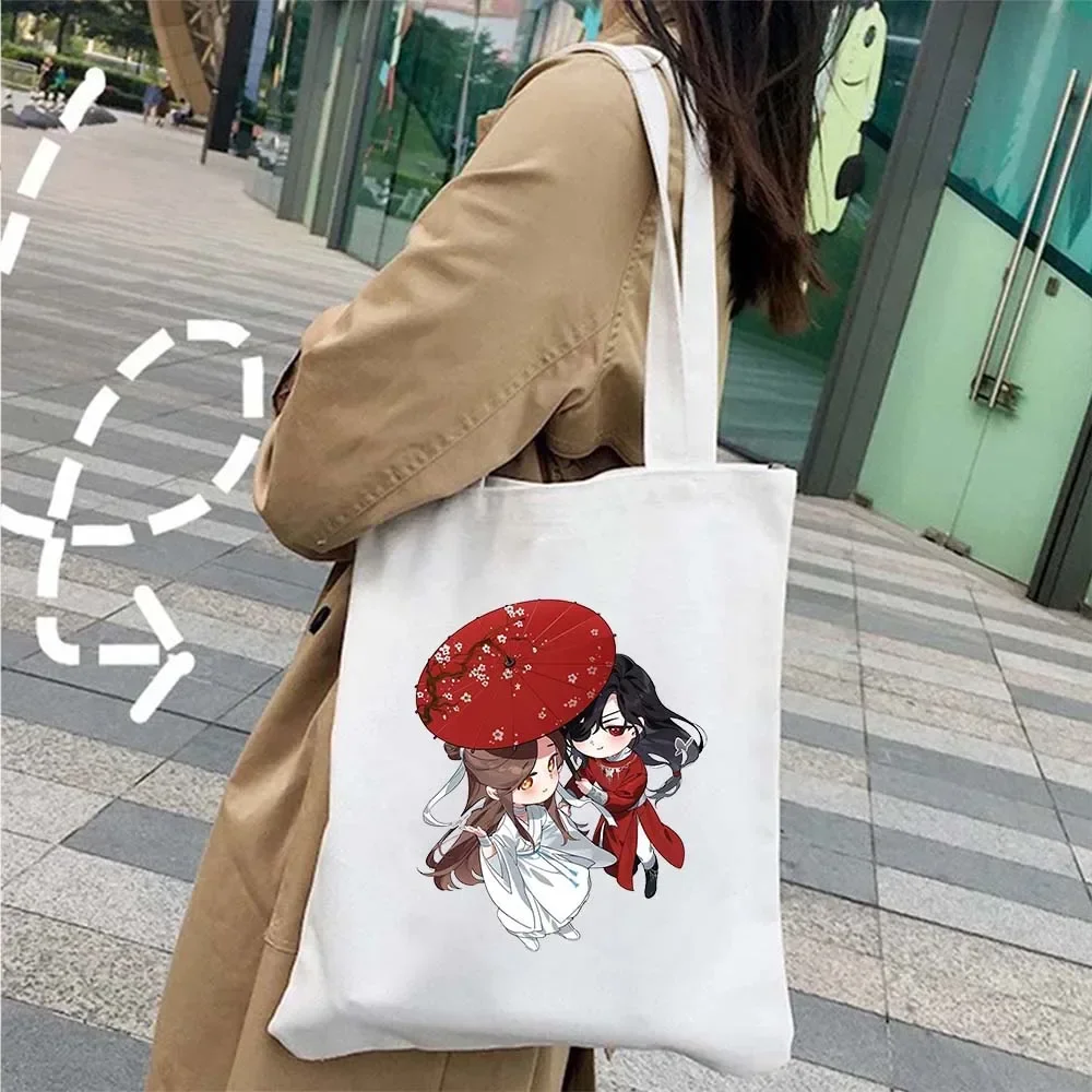 Anime Tian Guan Ci Fu Heaven Official\'s Blessing Canvas Shopper Tote Bag TGCF Hua Cheng XieLian The Ghost King Umbrella Handbags