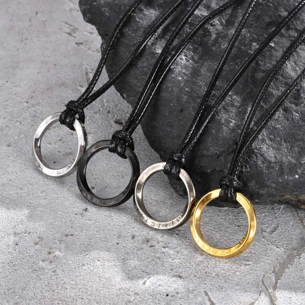 

Vicking Round Mobius Necklace for Men,Stainless Steel Pendant with Black Wax Rope,Classic Jewelry Gift to Husband Father Son