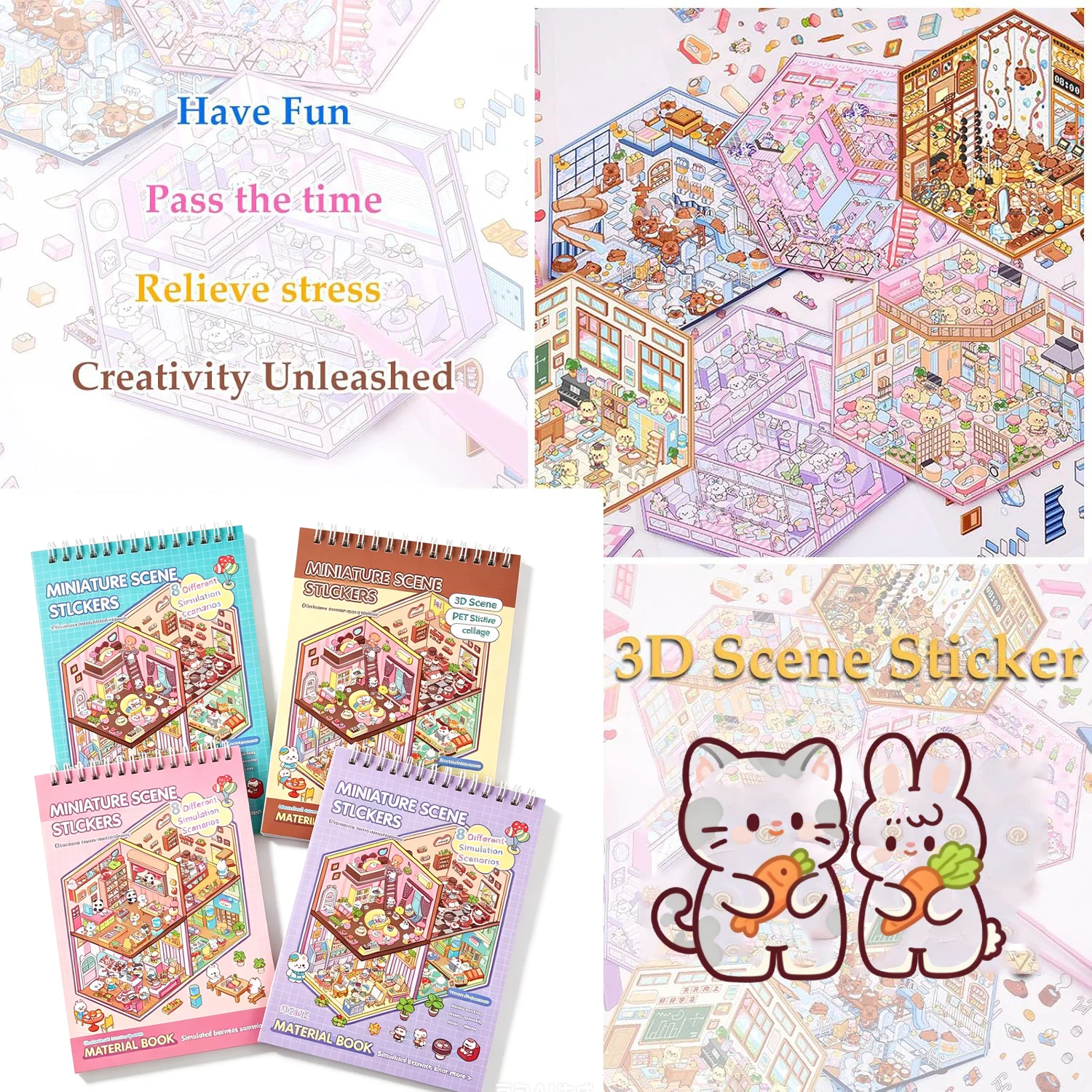 3D Scenes Stickers Book DIY Mini Room Visual Stacking Cartoonr Stickers Creative Kids Decorating Scrapbooking Accessories image 4