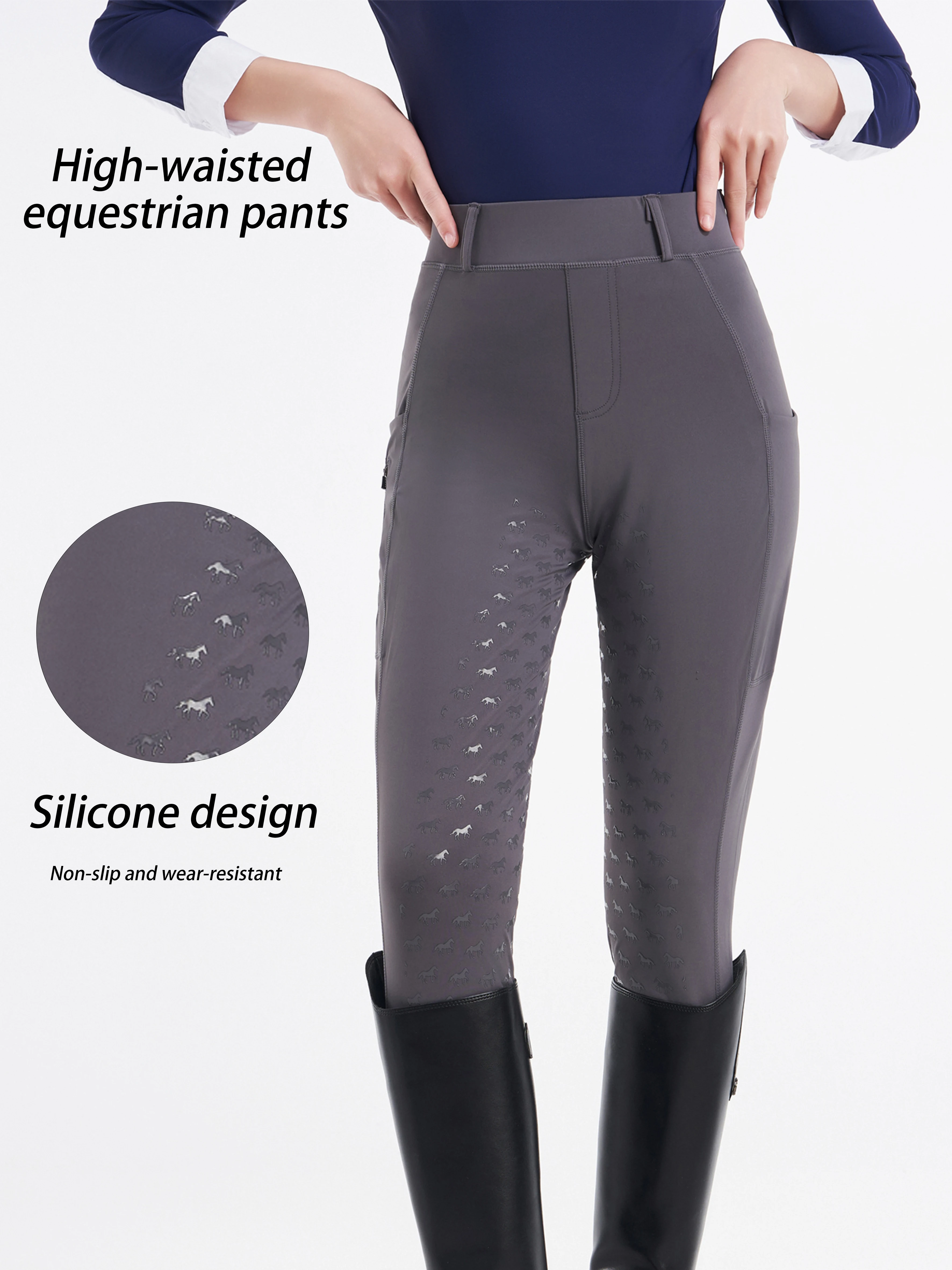 女性用ハイウエスト乗馬パンツ 滑り止めシリコンデザイン、ヒップリフト、タイト、サイドポケット付き、オールシーズン生地、コンフォータ