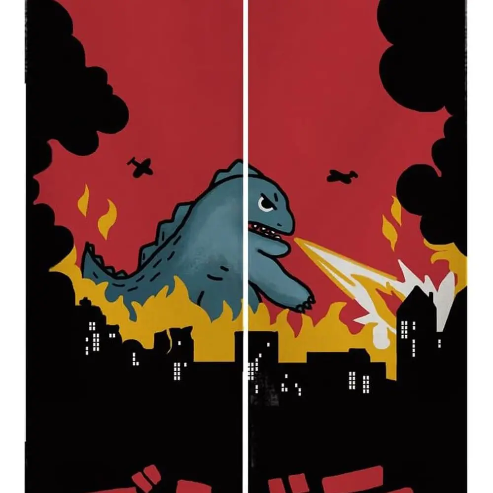 

Japanese Little Monster Dinosaur Noren Curtain for Kitchen & Bathroom, Unique Door Divider Tapestry, Custom Damaged Door Curtain