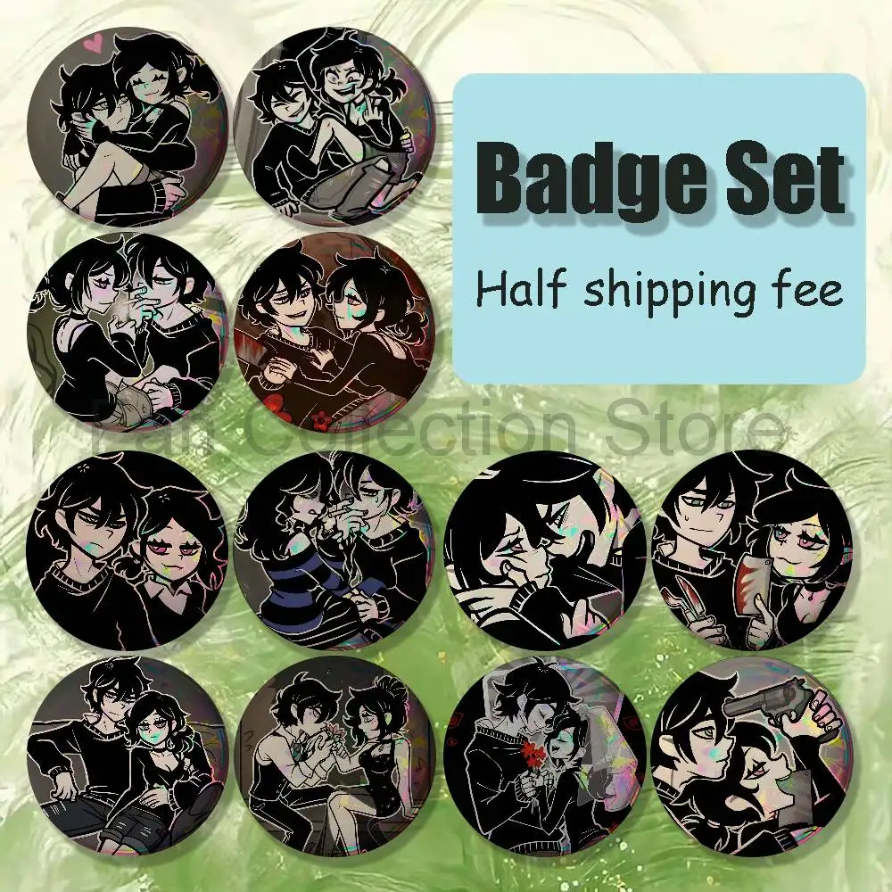 The C-Coffin Andy Leyley Brooches for Backpack Accessories 25,32,44,58,75mm Round Enamel Pins 4-piece set Cartoon Anime Badge