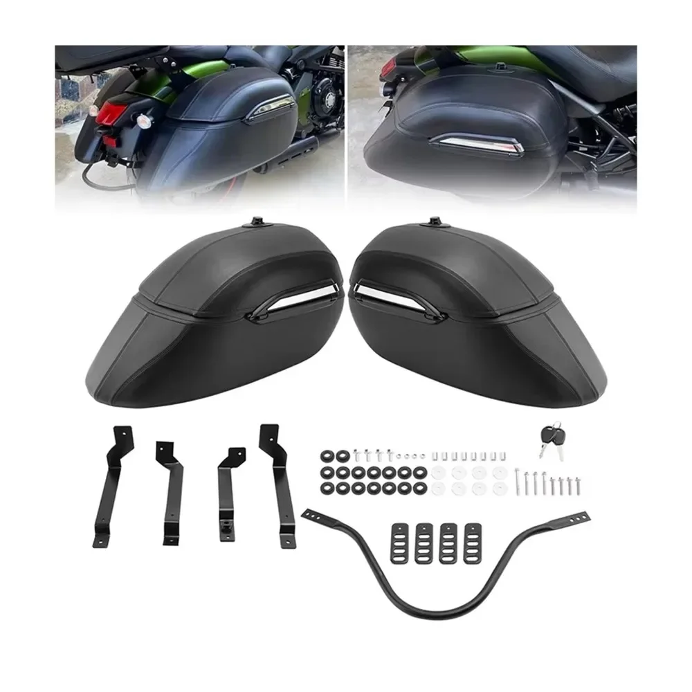 Motorcycle Leather Hard Bag Side Saddle Bag For Kawasaki Vulcan S 650 VN650 EN650 2015-2023