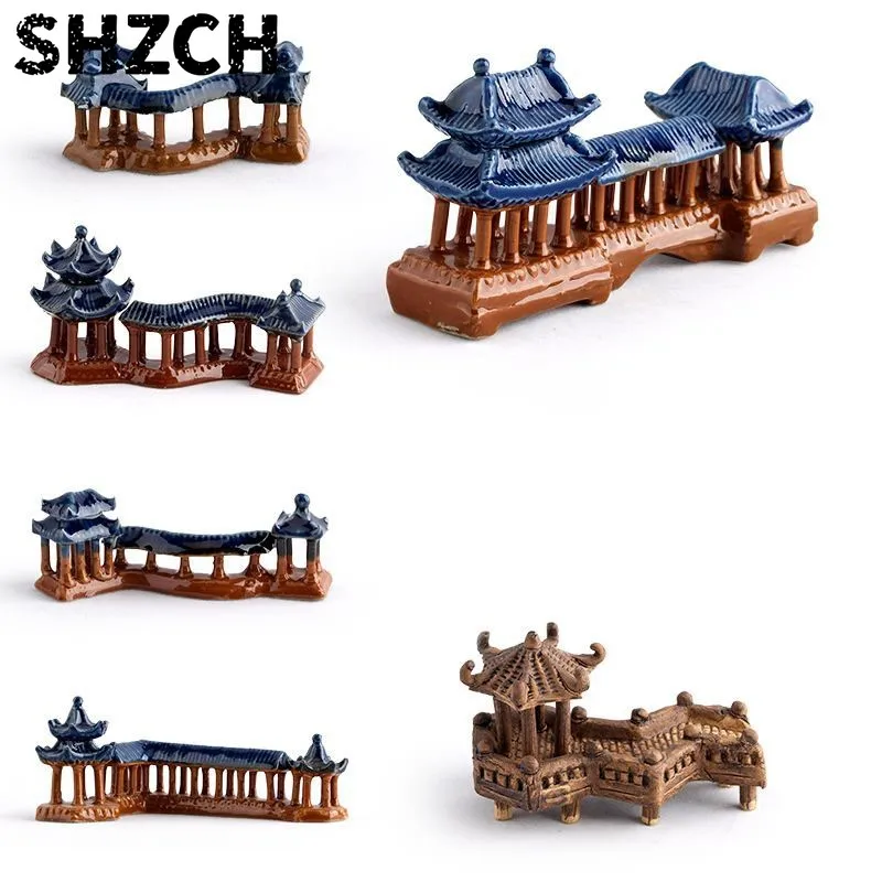 Ceramic Pavilion Hexagonal Pavilion Tower Stone Rockery Bonsai Micro Landscape Fish Tank Landscape Decoration Ornament ZI863