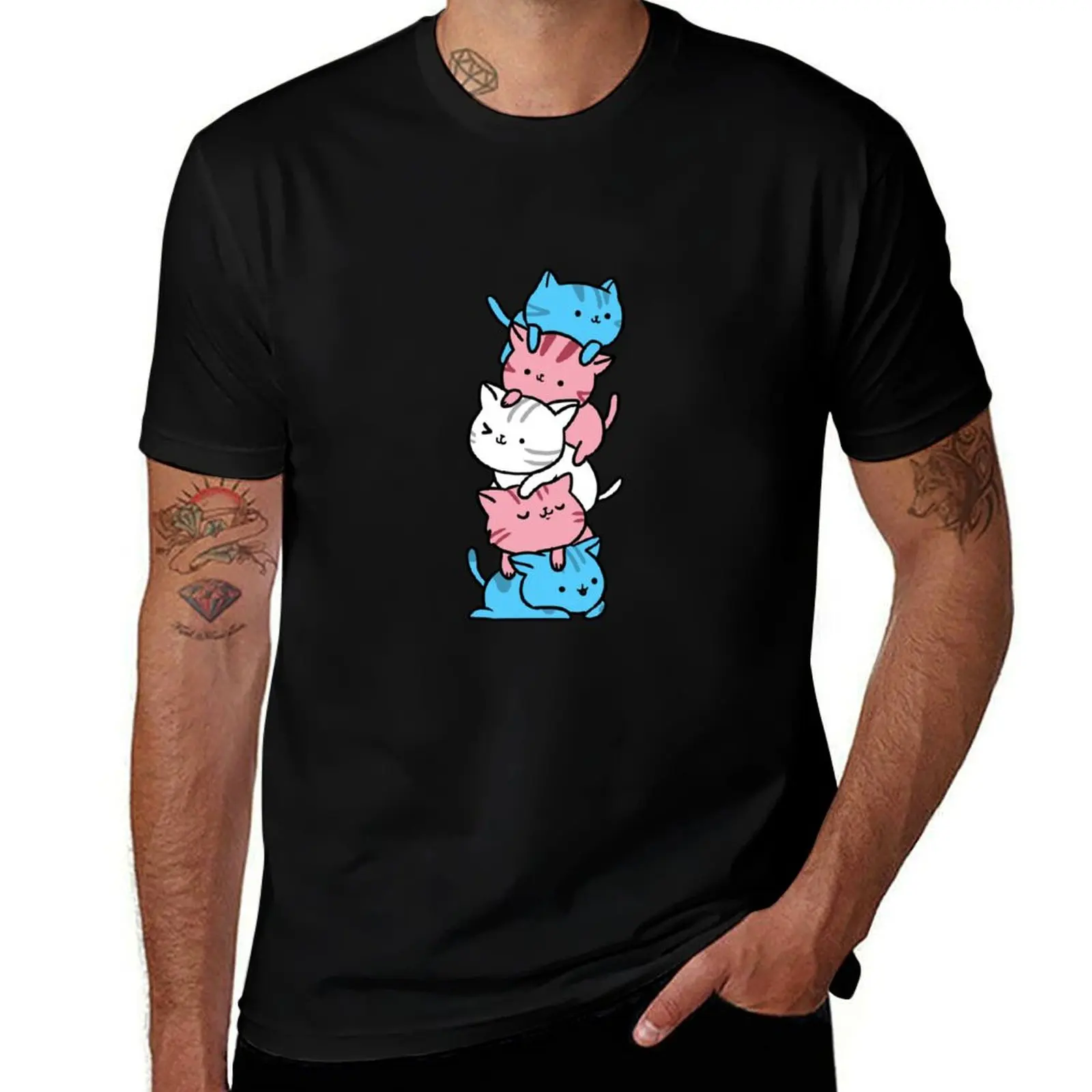 Kawaii Cat Pile Trans Pride T-Shirt tshirts personalised cotton graphic tees essential t shirt black t shirts for men