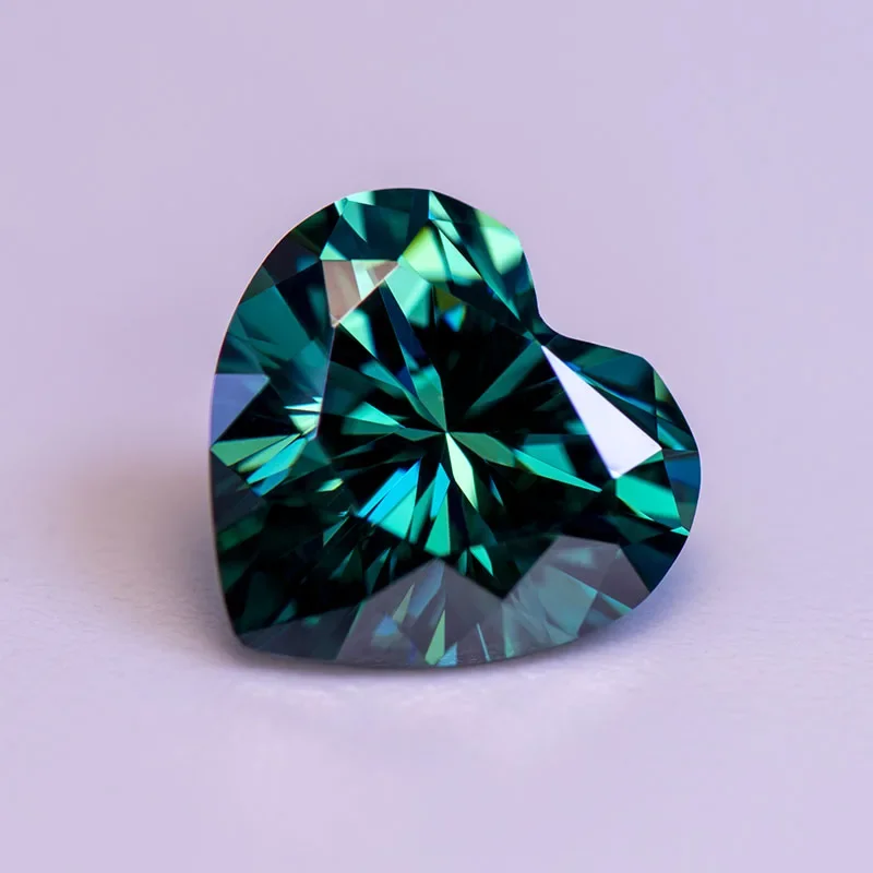 Moissanite Stone Primary Colours Emerald  Color Heart Cut Lab Grown Diamond Ewelry Passed Diamond Tester with GRA Certificate