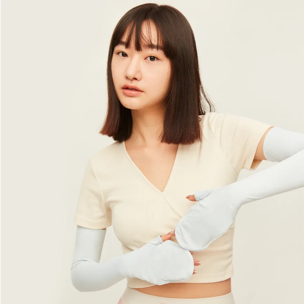 OhSunny New Long Arm Sleeve V-Gloves UV Protection UPF50+ Women Sunscreen Upgraded Breathable Cooling Golf Gloves Outdoor