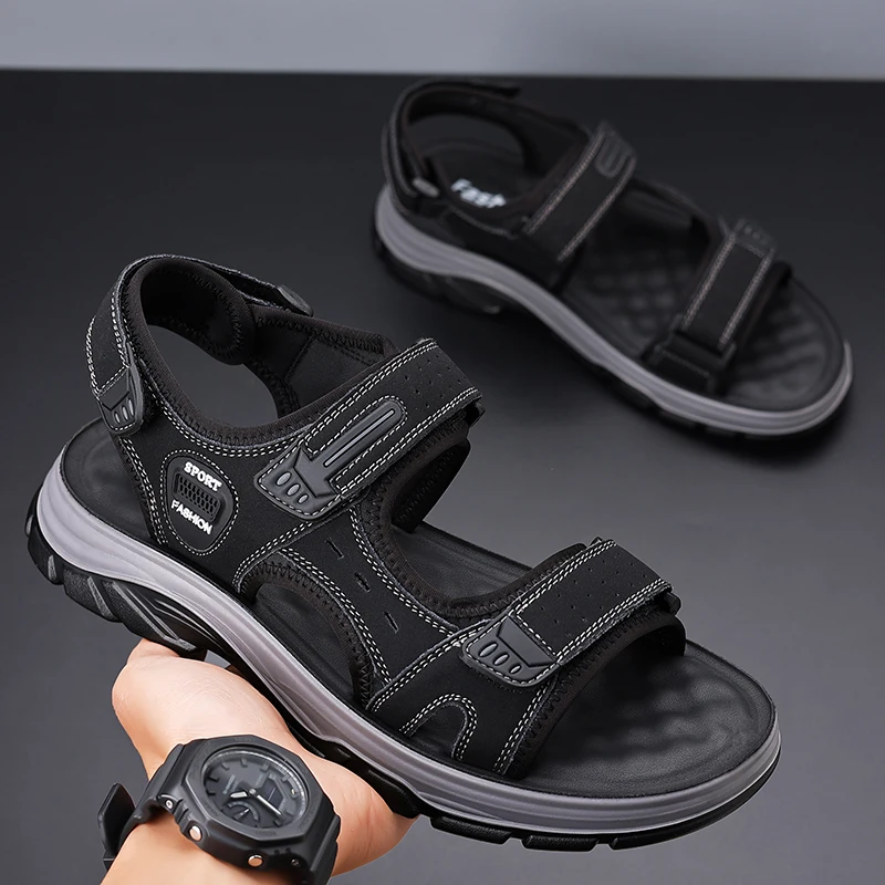 

Genuine Leather Men Sandals Summer New Outdoor Non-slip Beach Shoes men Walking Treking Casual Shoes Hiking Men Slippers