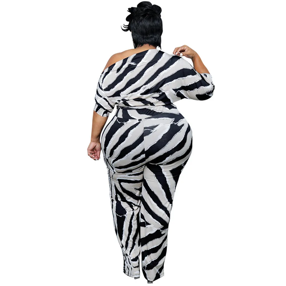 Wmstar Women\'s Jumpsuit  XL- 5XL Plus Size One Piece Outfits Half Sleeve Office Lady Striped New Bodysuit Wholesale Dropshipping