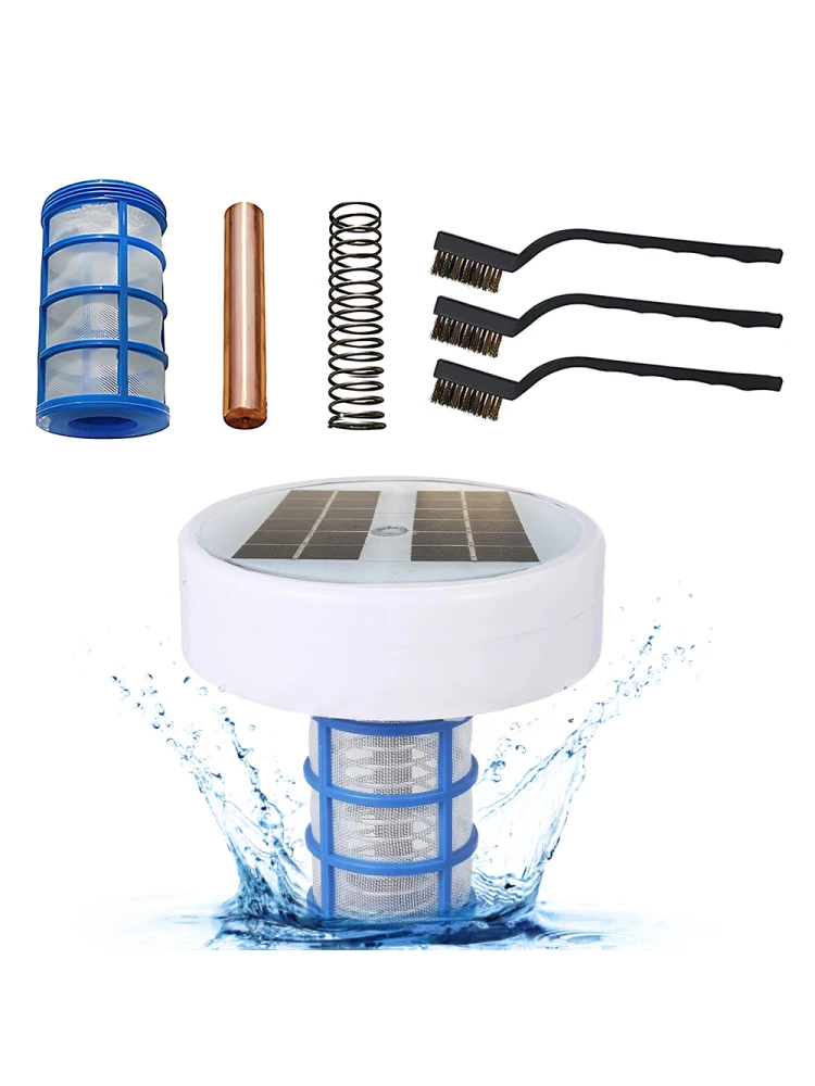 

Purifier Solar Pool Ionizer Cleaning Tool for Above Ground Inground Eliminating Algae Copper Water Ionizer with 3 Cleaning Brush