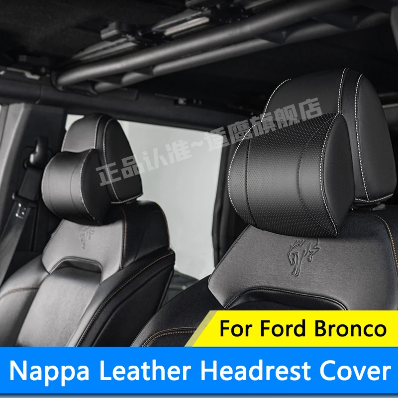 

QHCP Car Pillow Headrest Neck Support Cushion NAPPA Leather Head Rest Pillow Comfortable Fits For Ford Bronco Interior Accessory