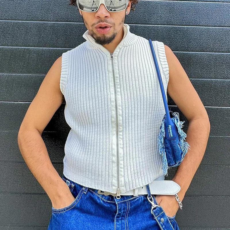 Elastic Knitted Close-fitting Vest Men's Casual Sports I-shaped Vest Bottoming Shirt Tight-fitting T-shirt