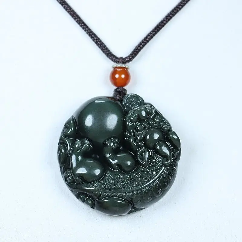 Obsidian Semi Precious Seeking Pixiu Pendant Versatile Necklace Pendant for Men and Women