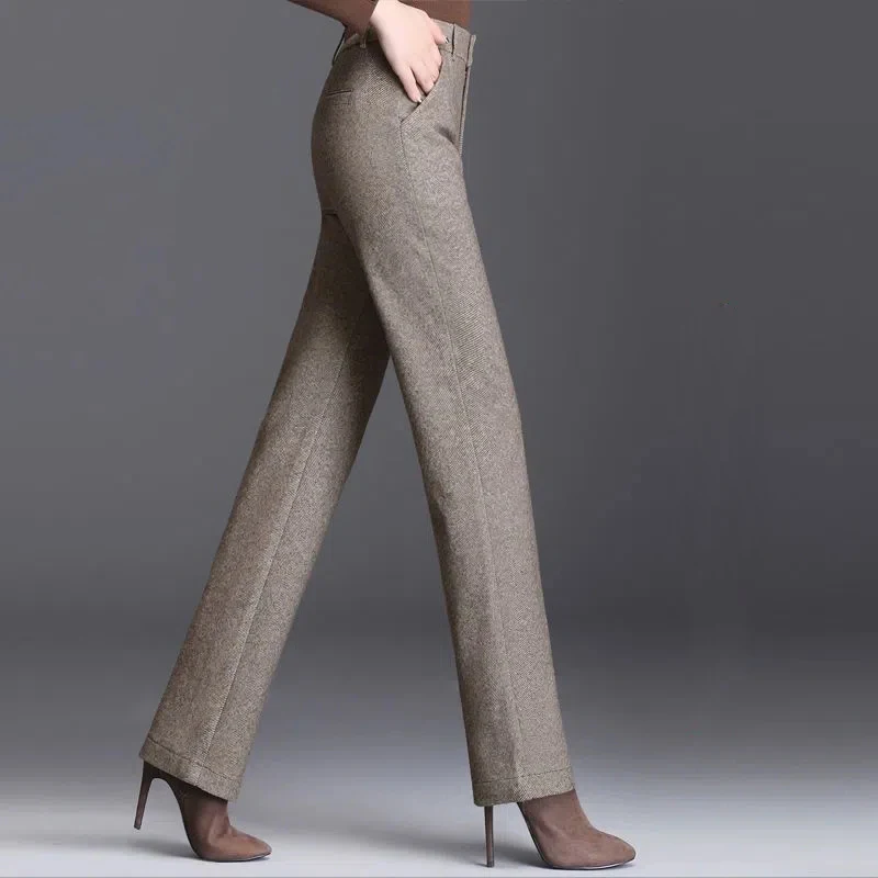 

2023 Autumn Winter Women's Woolen Pants New High Waist Casual Straight Pants 5XL 6XL 7XL High Quality Ladies Wool blend Trousers