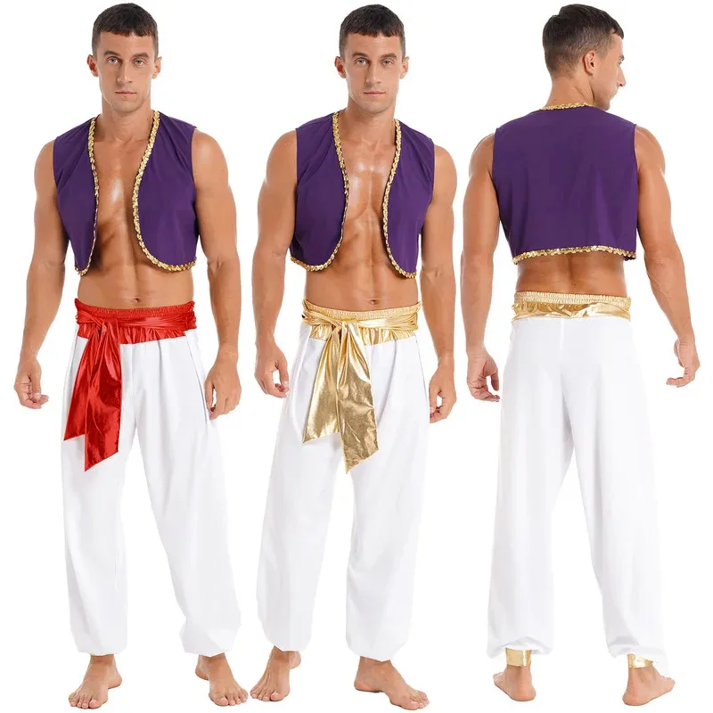 Disfraz de Príncipe Arabe para hombre, 2 uds., disfraz de Cosplay para chico y adulto, disfraz de Club de Halloween, ropa de actuación de fiesta, disfraz de Príncipe Árabe