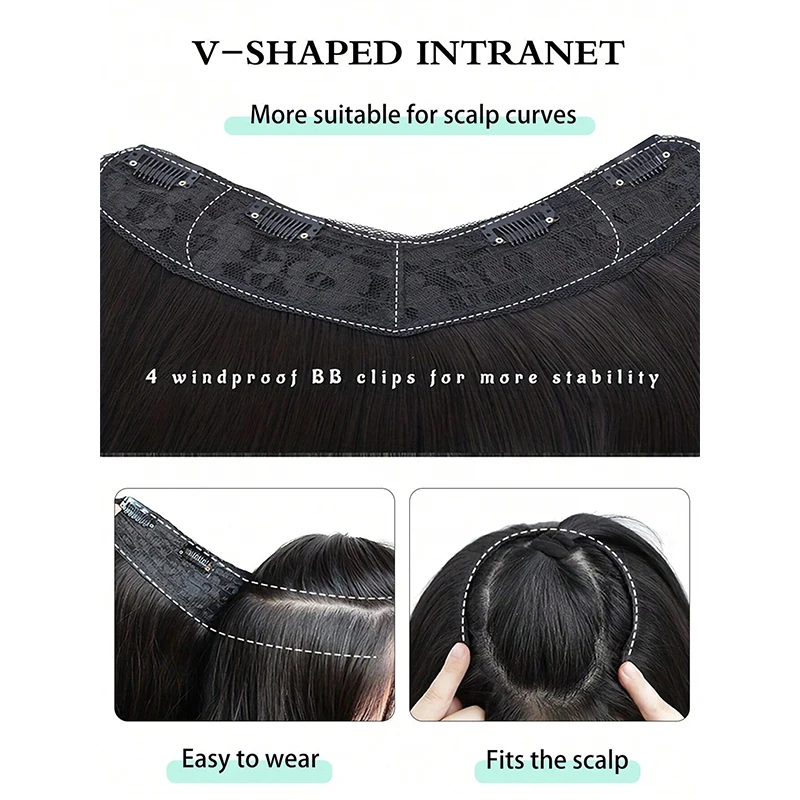 Extensiones de cabello largas y rectas con Clip, postizos sintéticos en U para mujer, 22 pulgadas, hermosas pelucas de capa esponjosa, uso diario para fiestas
