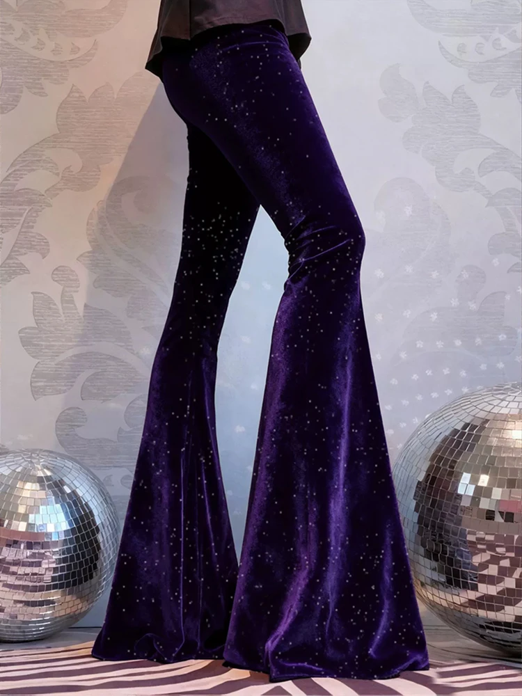 Autumn Fashion Hight Waist Flared Pants Women Casual Street Slimming Velvet Trousers 2026 Sprint Elegant Shiny Long Party Pants